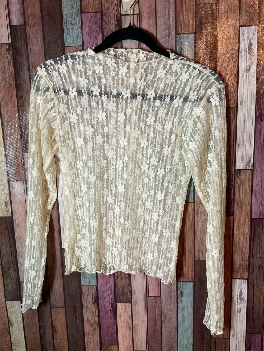Ivory Sheer Lace Long Sleeve Top Delicate Floral Patterns by Easel Size Small